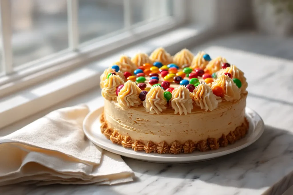 peanut butter cake with M&M's